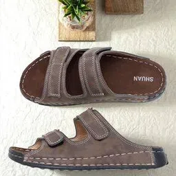 shuan Women Double Velcro-Strap Slip-on Sandals -picture-39