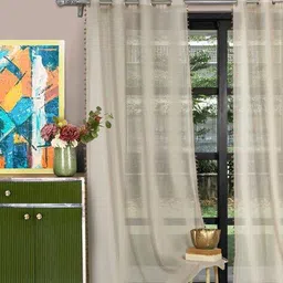 hosta homes Sheer Door Curtain with Pom-Pom image 1