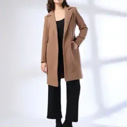 fig Women Front Open Notch Lapel Long Coat image 1