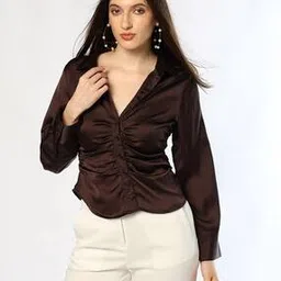 Women Regular Fit Shirt with Spread Collar-image-79