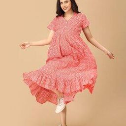 the mom store Women Chevron Print V-Neck Tiered Dress-picture-40