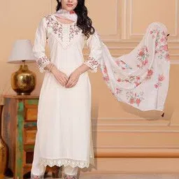 mojilaa Women Embroidered Straight Kurta Set with Dupatta -picture-42