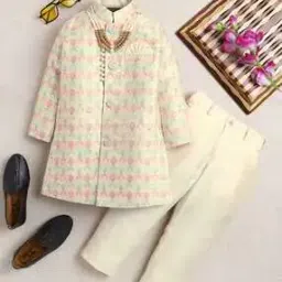 ahhaaaa Boys Floral Print Sherwani Set-picture-27