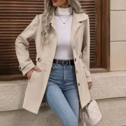 outzidr global Women Panelled Relaxed Fit Peacoat with Insert Pockets image 1