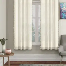 hosta homes Set of 2 Sheer Window Curtains with Pom-Pom image 1