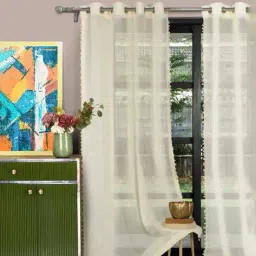 hosta homes Sheer Door Curtain with Pom-Pom image 1