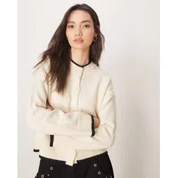 asos design Knitted Crew-Neck Cardigan with Tipping Detail-picture-39