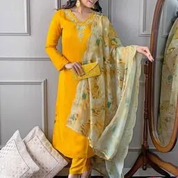 besucher Women Embroidered Straight Kurta with Pants & Dupatta-picture-23