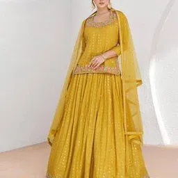 Women Embroidered Flared Lehenga Choli Set with Dupatta-image-60