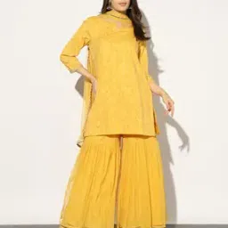 svrnaa by azorte Jaqaurd Cotton Mukaish Work Kurta Suit Set-picture-36