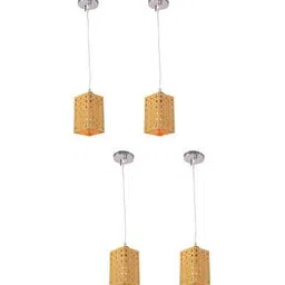 Afast Engraved Wood Designer Pendant Hanging Ceiling Lamp/ Light, Yellow, Pack Of 4 Hanging Lights-picture-44