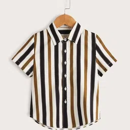 tior Striped Regular Fit Shirt with Short-Sleeves image 1