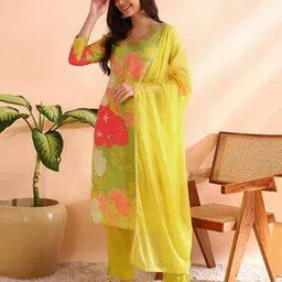 ahika Women Floral Print Straight Kurta with Pants & Dupatta-picture-38