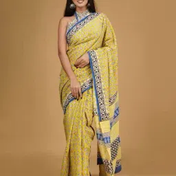 indie picks Block Print Pure Cotton Saree image 1