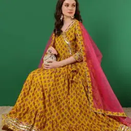 Women Floral Print Angrakha Kurta Set-image-31