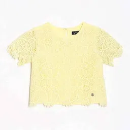 allen solly Girls Lace Print Top with Round Neck image 1