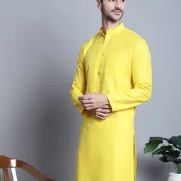 jompers Men Regular Fit Long Kurta with Mandarin Collar-picture-17