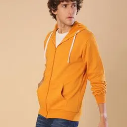 campus sutra Zip-Front Hooded Sweatshirt with Kangaroo Pockets-picture-12