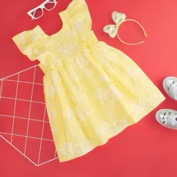 pantaloons junior Girls Embroidered Fit & Flare Cotton Dress image 1