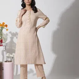 w Women Striped Straight Kurta with Embroidery-picture-10