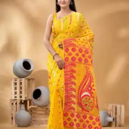 indie picks Lojjaboti Leaf Resham Dhakai Jamdani Saree-picture-33