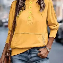 glito Women Oversized Fit Sweatshirt with Ribbed Hem-picture-52