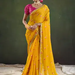 ri-wah Women Geometric Design Sequins Pure Chiffon Ethnic Motif Saree Traditional Saree-picture-15