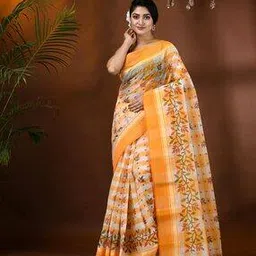 indie picks Bengal Tant Madhabilata Print Handloom Cotton Saree-picture-26