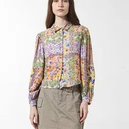 Women Floral Print Shirt with Spread Collar-image-41