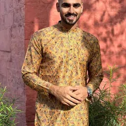 ethnic india Men Floral Print Short Kurta image 1