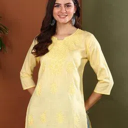top n thread Women Floral Embroidered Lucknowi Chikankari Cotton Kurti-picture-17