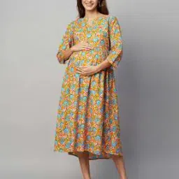 momtobe Floral Print V-Neck Fit & Flare Dress-picture-30