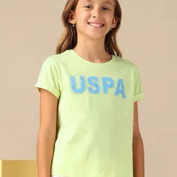u.s. polo assn. Girls Typographic Print Relaxed Fit Round-Neck T-Shirt image 1