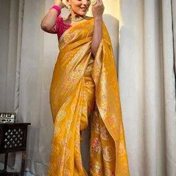 saree mall Floral Woven Banarasi Saree with Contrast Border-picture-18