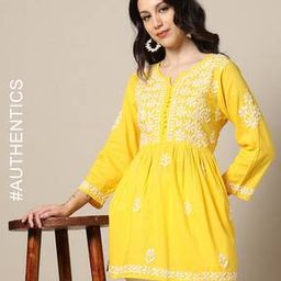 indie picks Women Hand Embroidered Lucknowi Chikankari Flared Short Kurti-picture-26