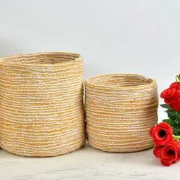 lavichitra Set of 2 Braided Cotton Planter Baskets-picture-25
