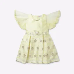 peppermint Floral Jacquard-Woven A-line Dress with Angel Sleeves image 1