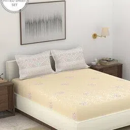 portico 144 TC Floral Print Fitted King-Size Bedsheet with Pillow Covers-picture-17