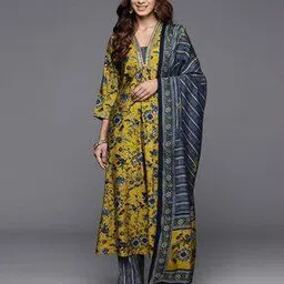 indie picks Women Cotton Blend Embroidered Kurta Pant Dupatta Set-picture-10