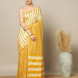 indie picks Handwoven Banswara Cotton Silk Striped Saree image 1