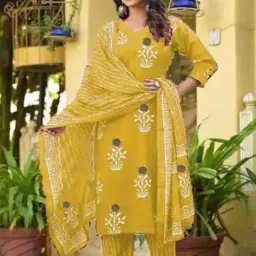 revangi Women Floral Print Straight Kurta Suit Set image 1