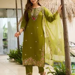 Women Embroidery Straight Kurta Set-image-70