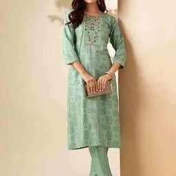 revangi Women Embroidered Straight Kurta Set image 1