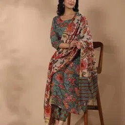 anni designer Women Floral Print Straight Kurta Suit Set-picture-34