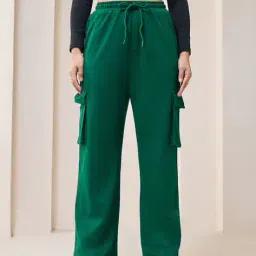 bewakoof Women Straight Track Pants with Elasticated Drawstring Waist image 1