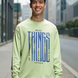 bewakoof Men's Stay Real Graphic Printed Oversized T-shirt image 1