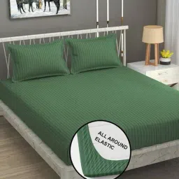 homefab india Striped King Elastic Bedsheet with 2 Pillow Covers image 1
