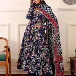 revangi Women Floral Print Anarkali Kurta Suit Set-picture-52