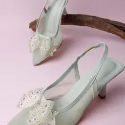 selfiee Women Embellished Bow Slingback Stilettos-picture-12
