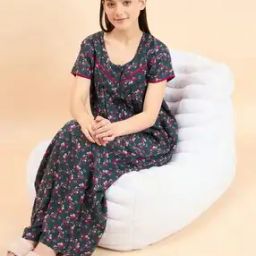 sweet dreams Women Floral Print Nighti with Short Sleeves-picture-43